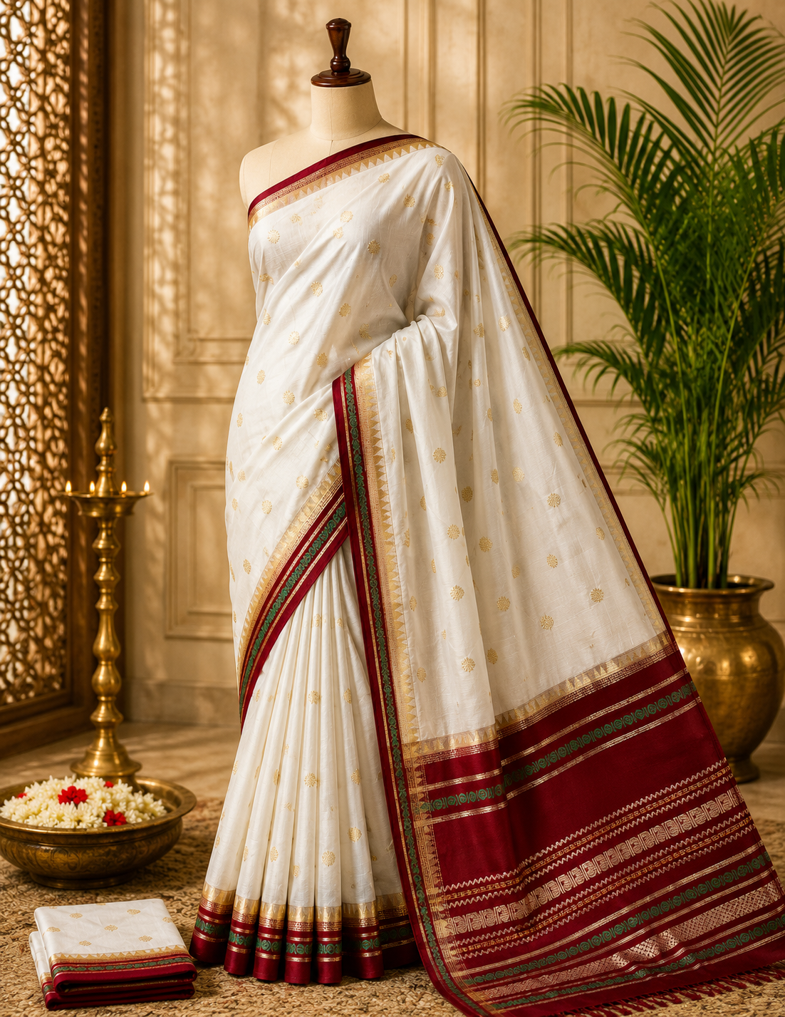 White Banarasi warm soft silk Saree
