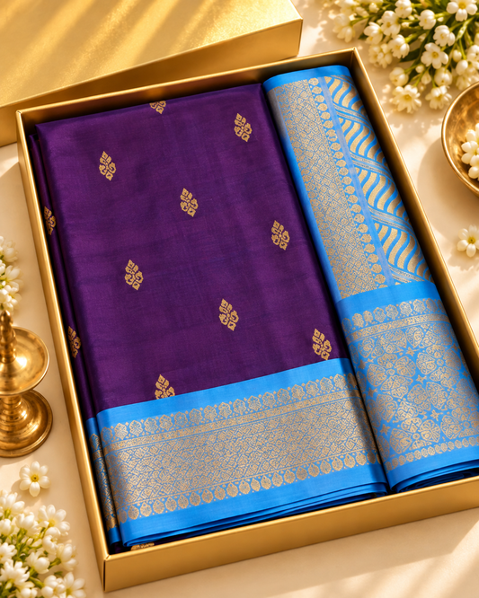 Purple & Sky Blue Soft Silk Saree
