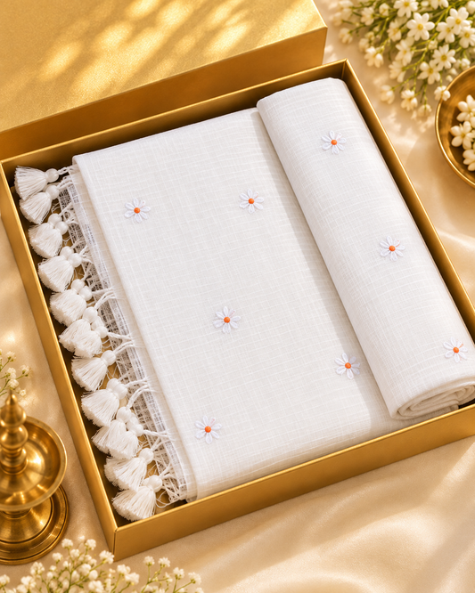 White Fancy Kota Cotton Saree