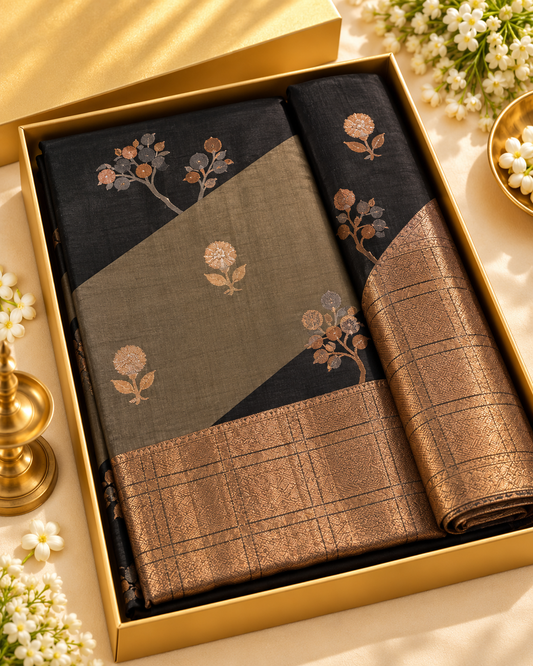 Fancy Soft Silk Saree - Black