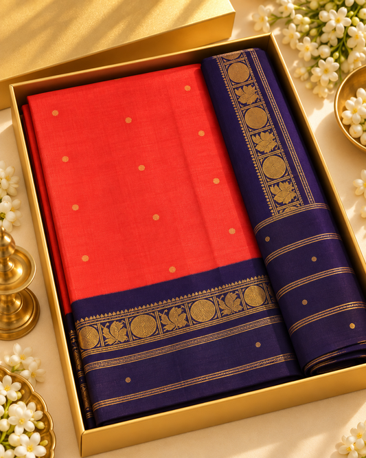 Sungudi cotton sarees - Orange