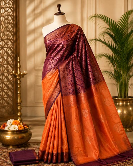 Orange Premium Soft Silk Saree