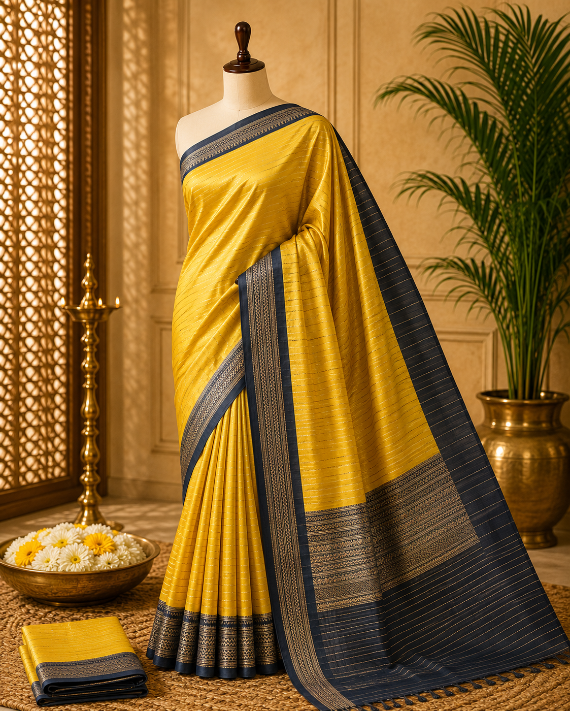 Yellow Fancy Mysore silk saree
