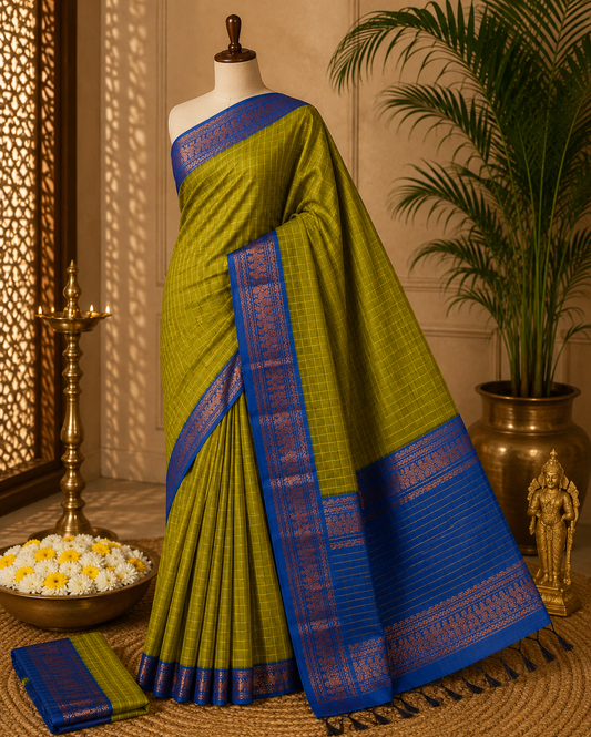 Green Fancy Kalyani Cotton Checks Sarees