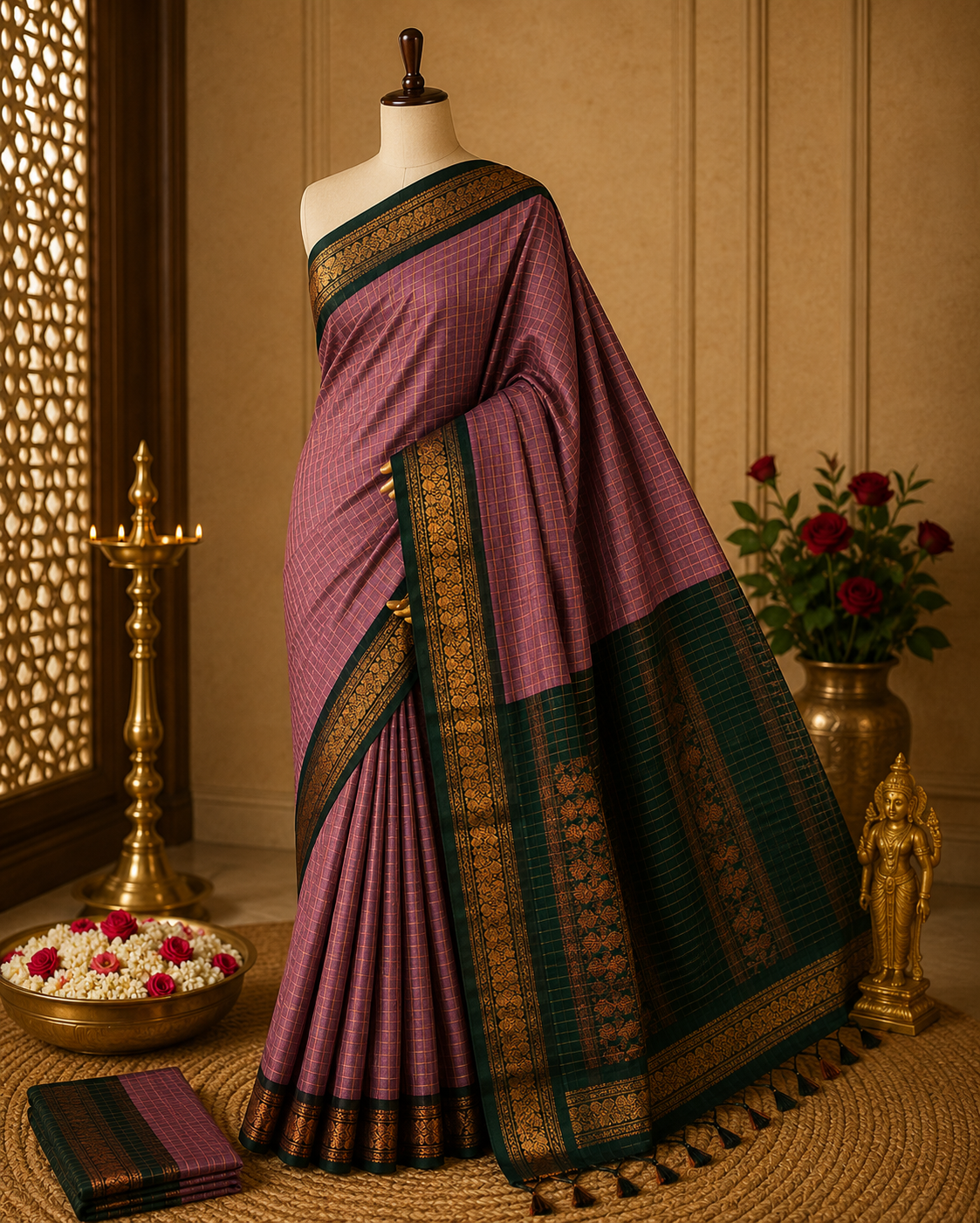 Onion Pink Fancy Kalyani Cotton Checks Sarees
