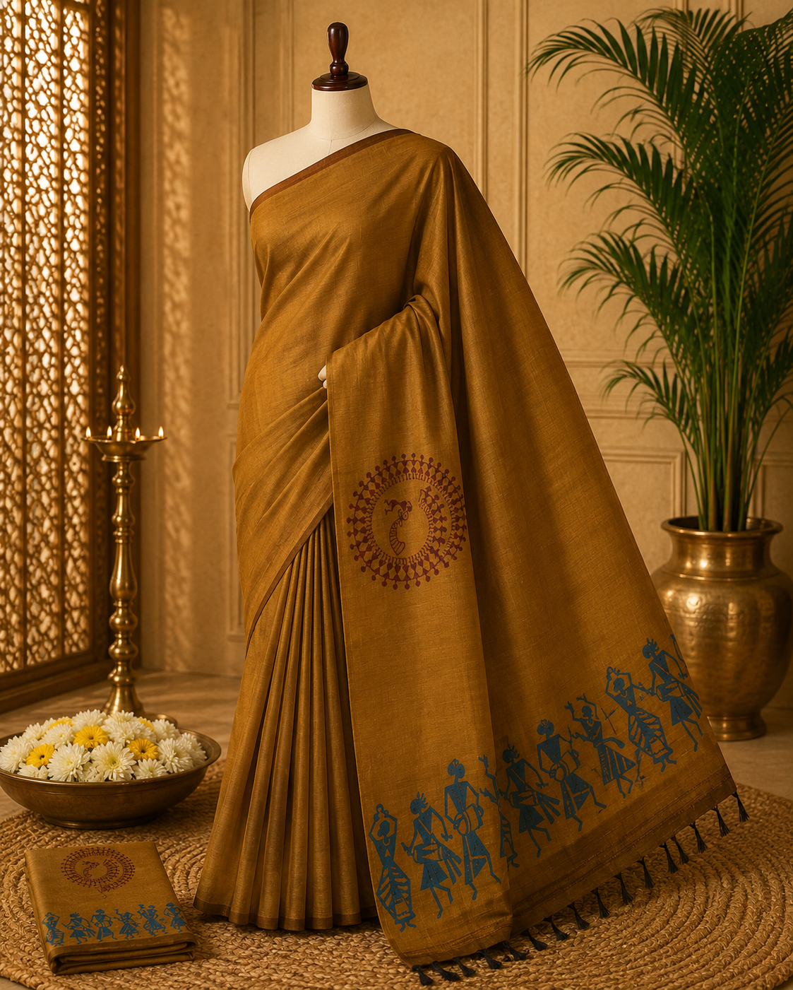 Mustard Yellow South Mix Cotton Saree