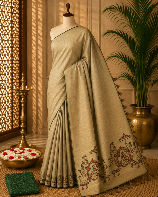 Beige South Mix Cotton Saree