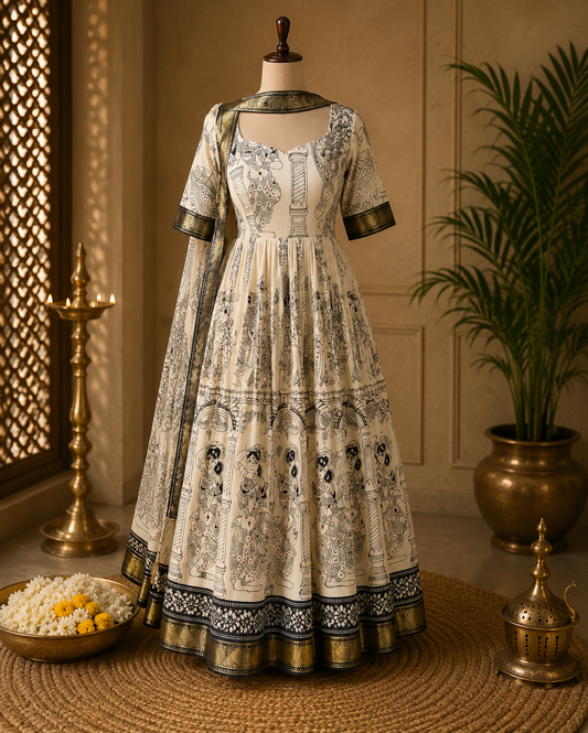 Half White Kalamkari Anarkali
