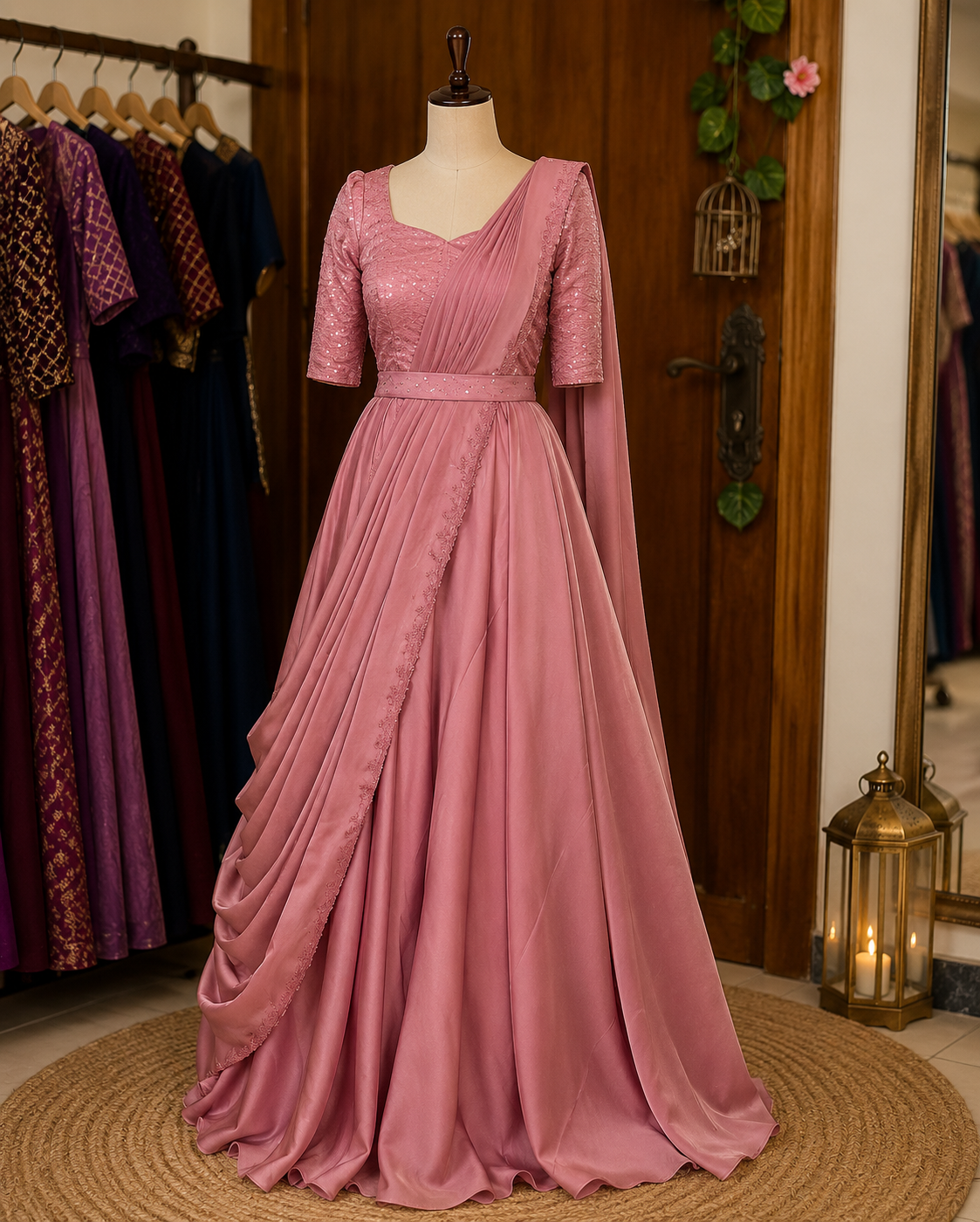 Baby pink Fancy Sparkling Georgette Anarkali