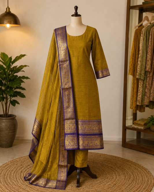 Brown Fancy Kanchi Cotton Top And Dupatta