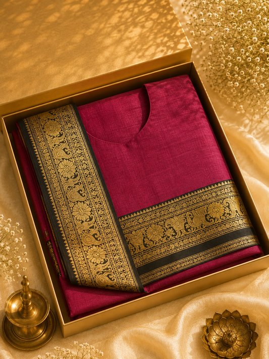 Red Fancy Kanchi Cotton Top And Dupatta