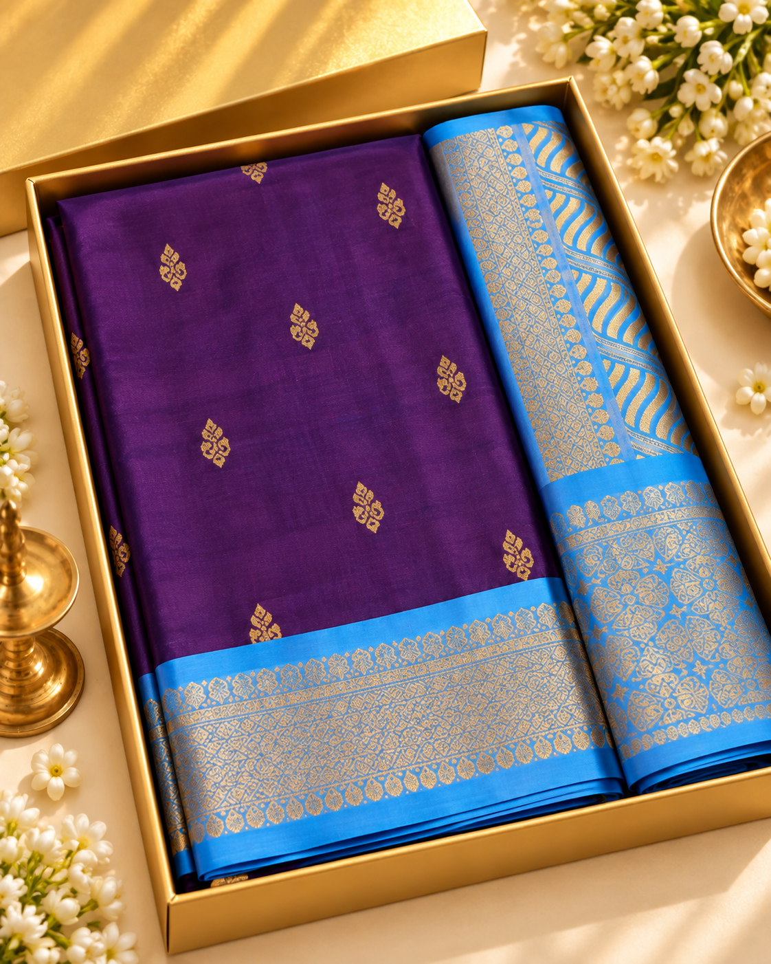 Purple & Sky Blue Soft Silk Saree