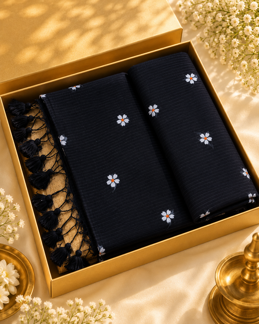 Black Fancy Kota Cotton Saree