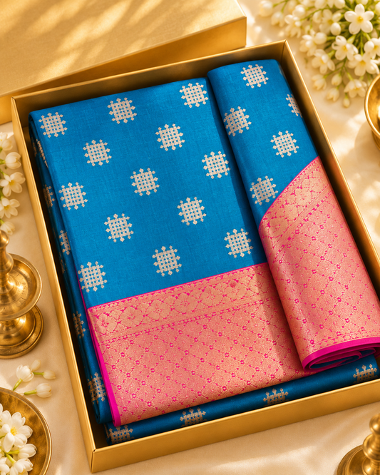 Peacock Blue Fancy Soft Silk Woven Saree