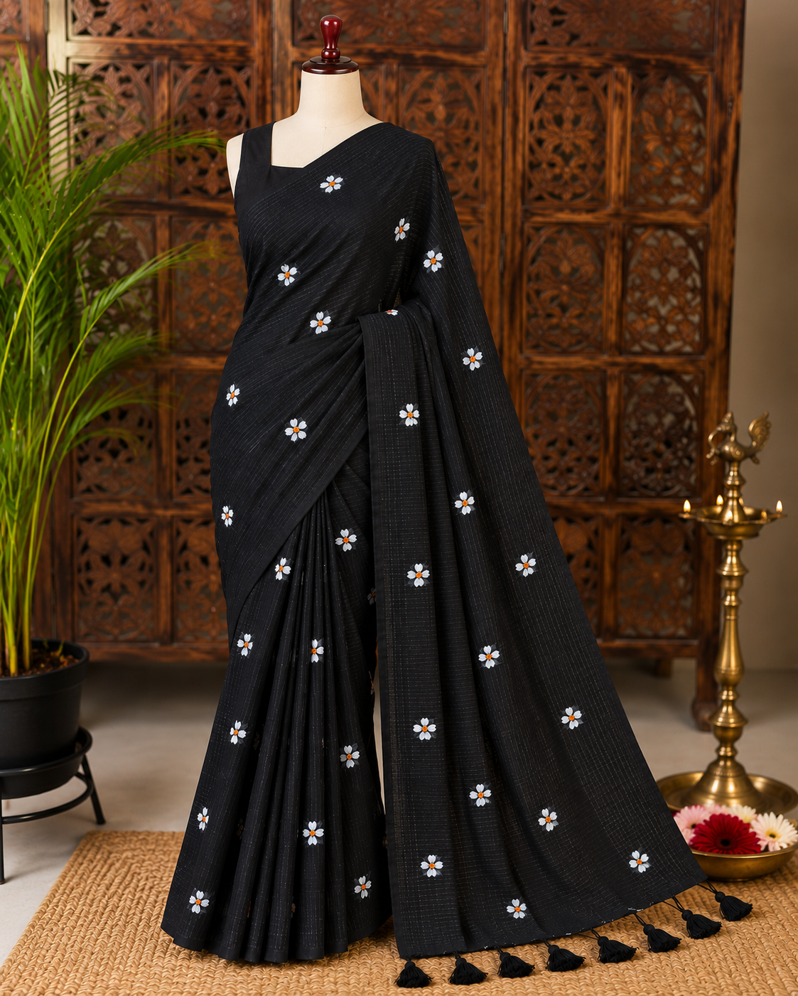 Black Fancy Kota Cotton Saree
