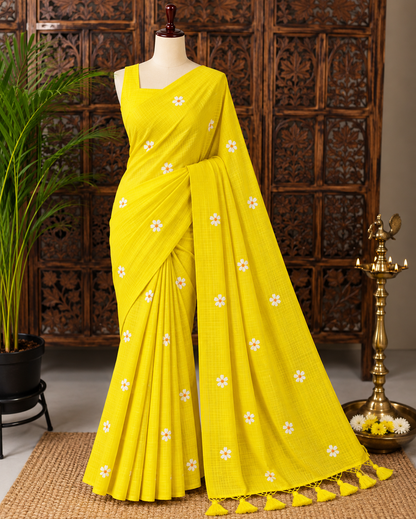 Lemon Yellow  Fancy Kota Cotton Saree