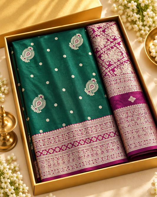 Soft Banarasi Silk Saree - Bottle Green