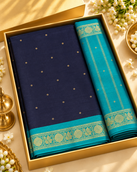 Sungudi cotton sarees - Aqua Blue
