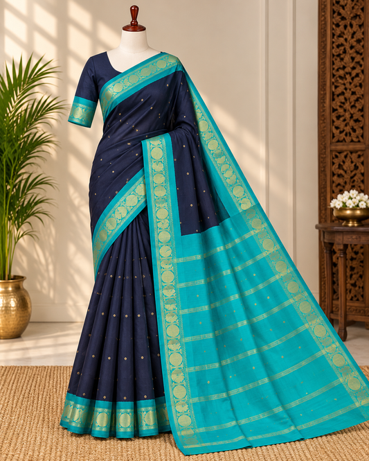 Sungudi cotton sarees - Aqua Blue