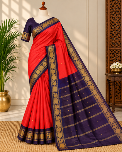 Sungudi cotton sarees - Orange
